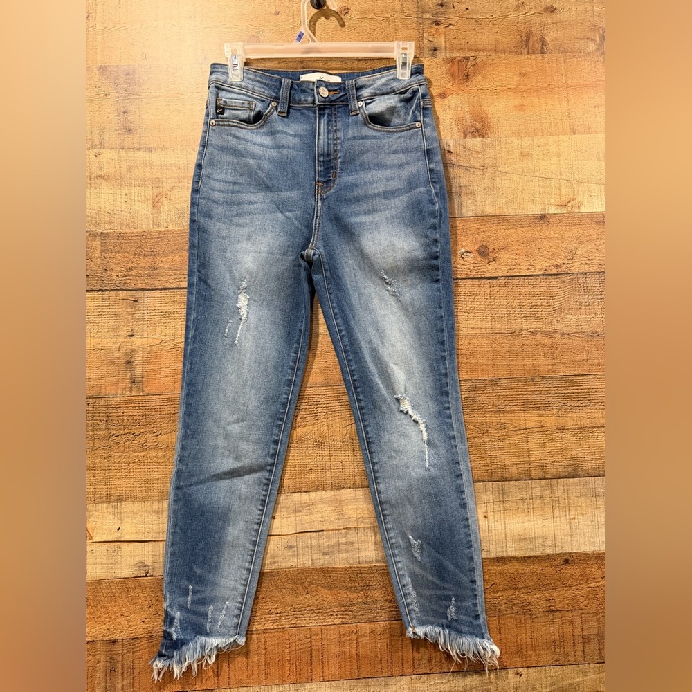 Kancan Distressed High Rise Blue Cropped Jeans Size 7
